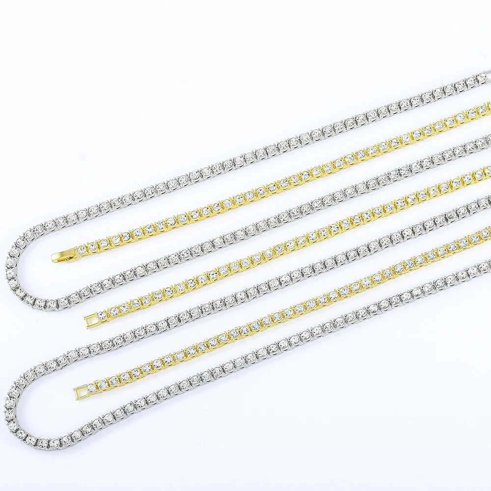 Full Rhinestone 4mm Wide Tennis Link Chain 8/18/20/24 Length Necklace Shiny Fashion Trendy Jewelry Men Women Hip Hop GiftX240919