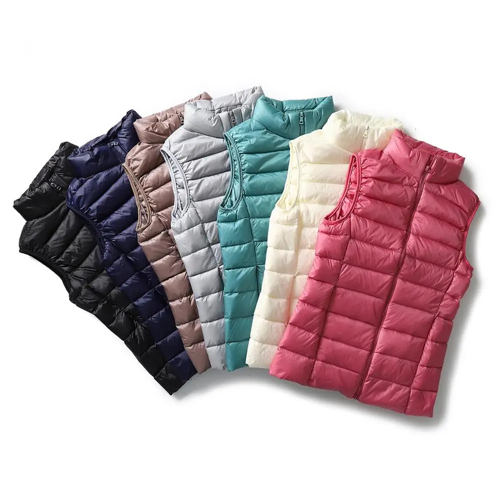 Ultra Light Slim Coat Women Winter Stand Collar Thin Jacket Windproof Padded Waistcoat Sleeveless Portable Duck Down Vest