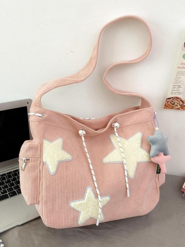 Women's Star Pattern Cute Casual Streetwear Large Capacity Everything Drawstring Design Bag for School College & Work Tote Bag, Outfits, Fall Fre