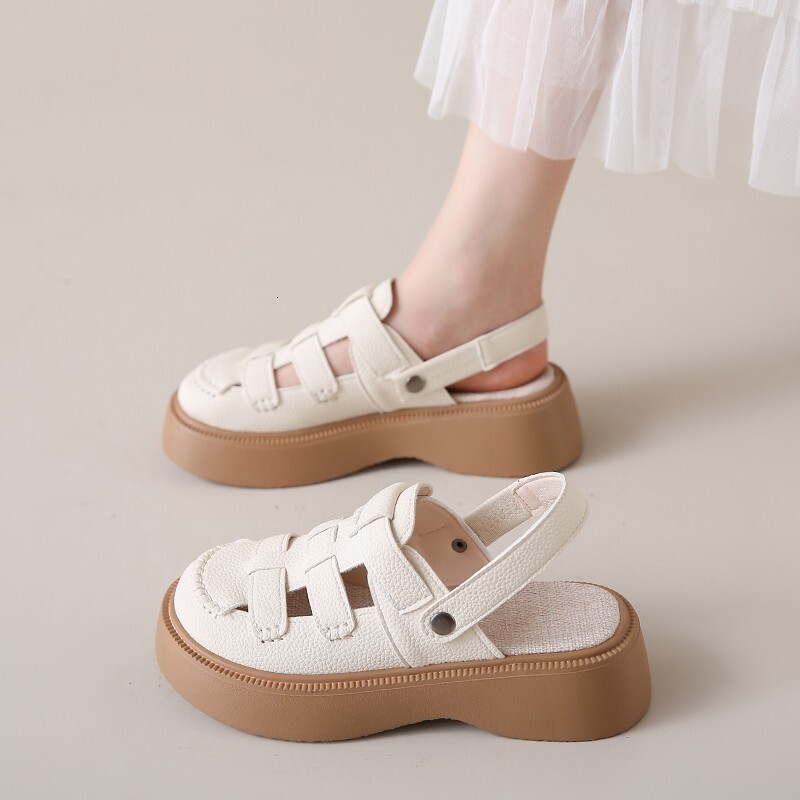 Baotou Sandals for Women 2024 New Outwear Two Wears of Thick Half Slippers Summer Soft Sole Beach Roman Shoes