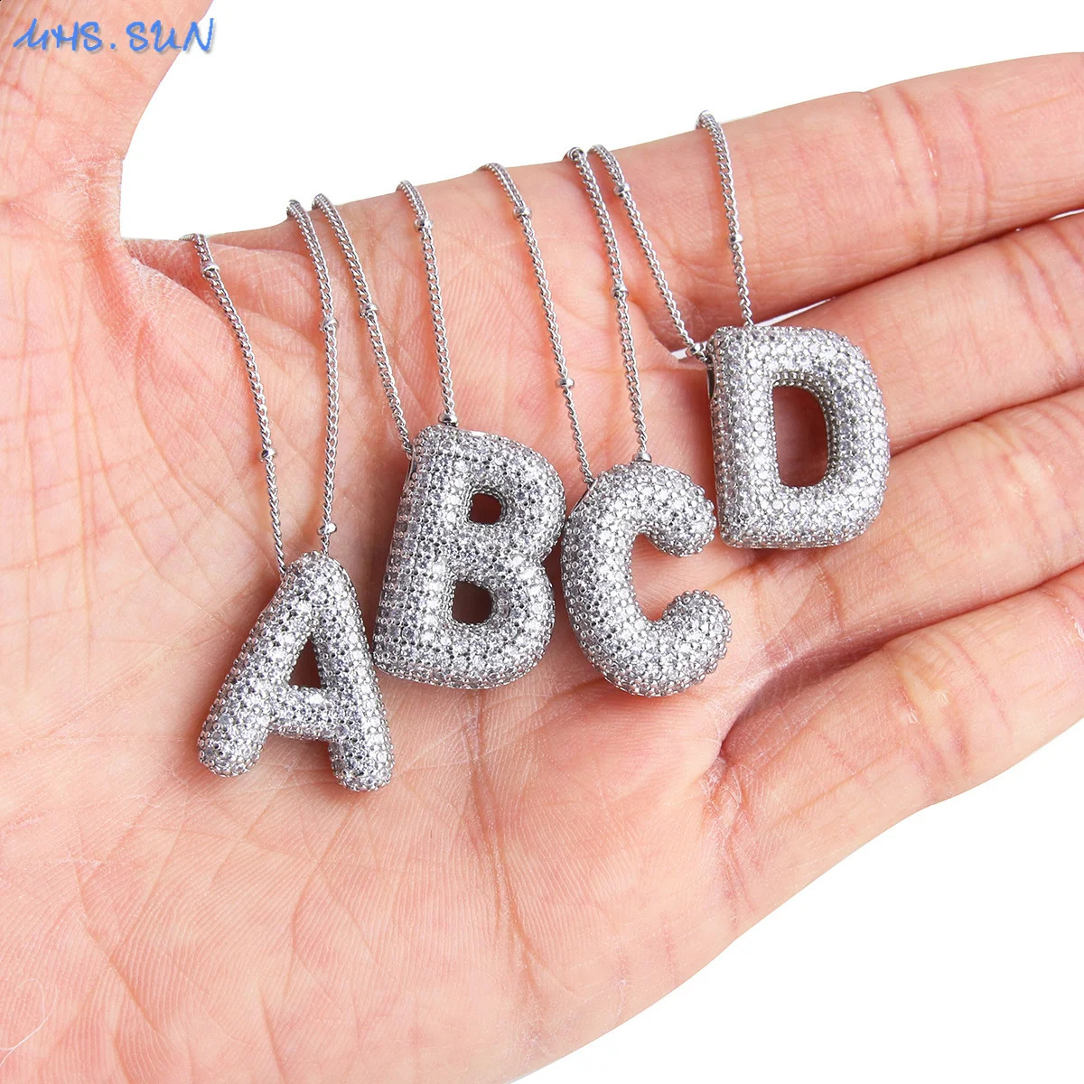 MHS. Sun High Quality Bubble Initial Necklace Letter A-Z Silver Zircon 26 Initial Balloon Pendant 240919