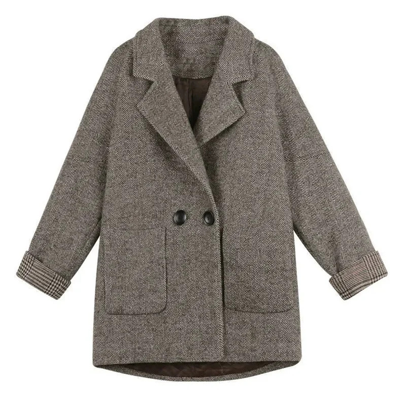 2024 New One Piece Jacket Women's Autumn/Winter Korean Edition British Wool Loose Relaxed Solid Color Top Women Coat Jackets