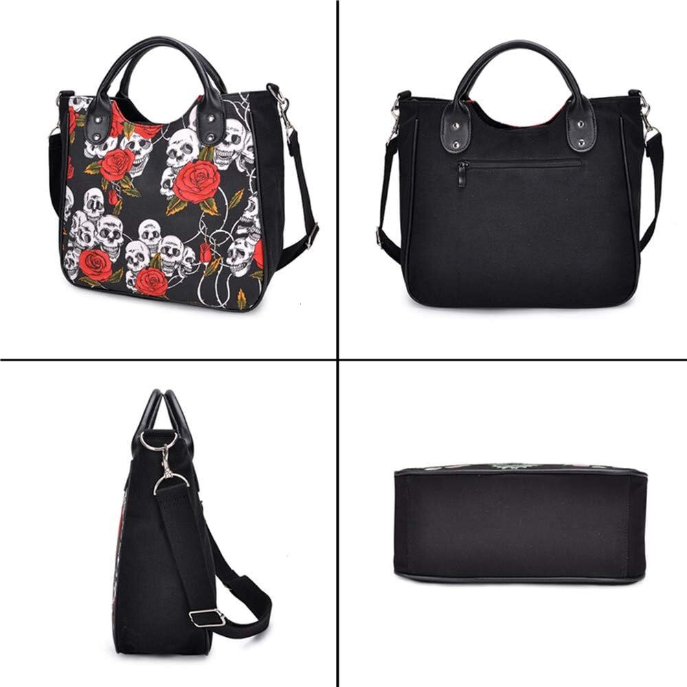 Women Fashion Rivet Handbag Purse Canvas Punk Tote with Shoulder Strap Crossbody Bag Large Capacity