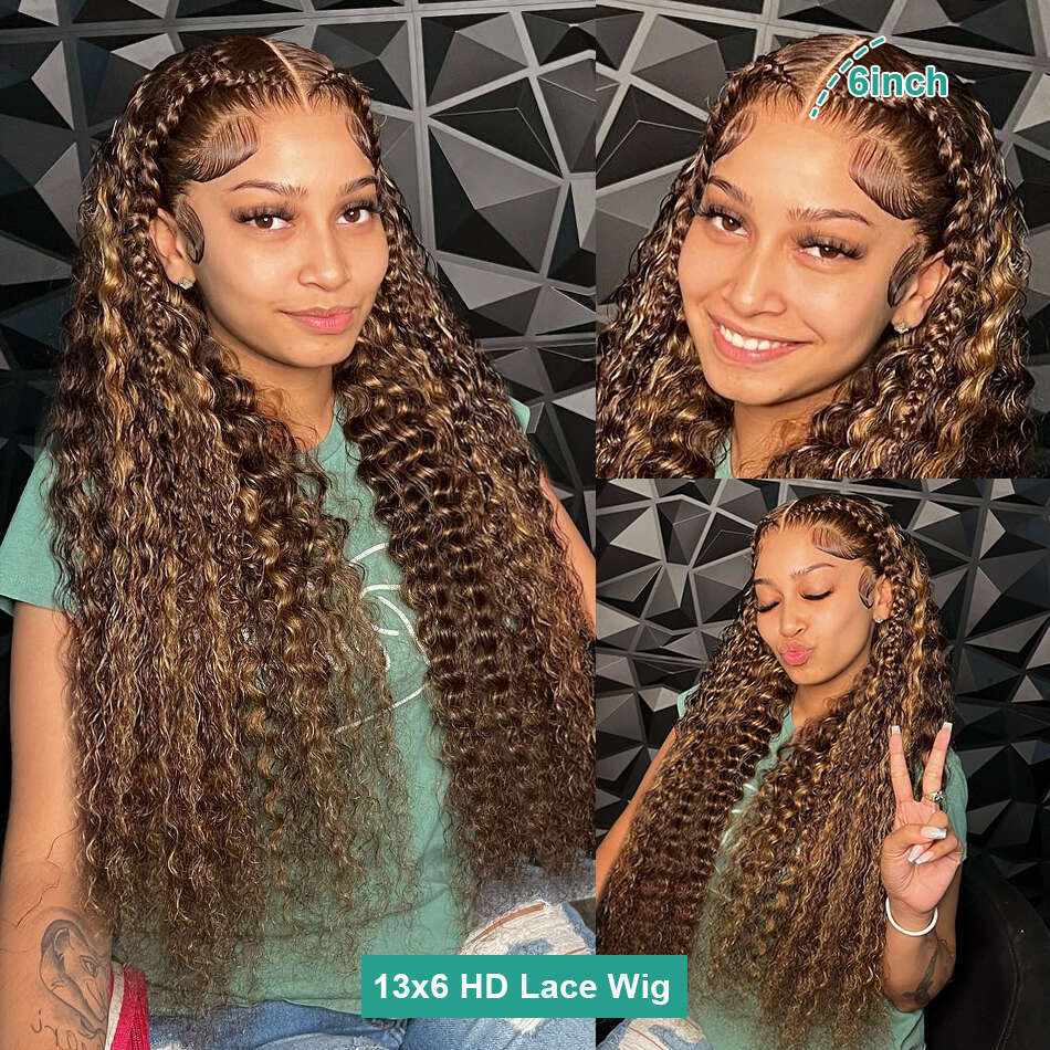 Melodie Brazilian 30 40 inch Highlight Ombre 13X4 13X6 Curly HD Front Human Hair Wig 4/27 Loose Deep Wave Lace Frontal Wigs