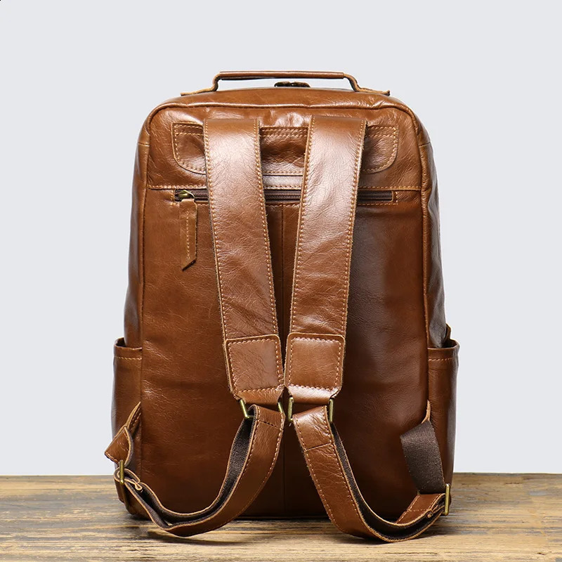 Nesitu high-quality A4 retro brown black top of the line genuine leather 14 inch laptop womens backpack denim travel bag M1037 240918