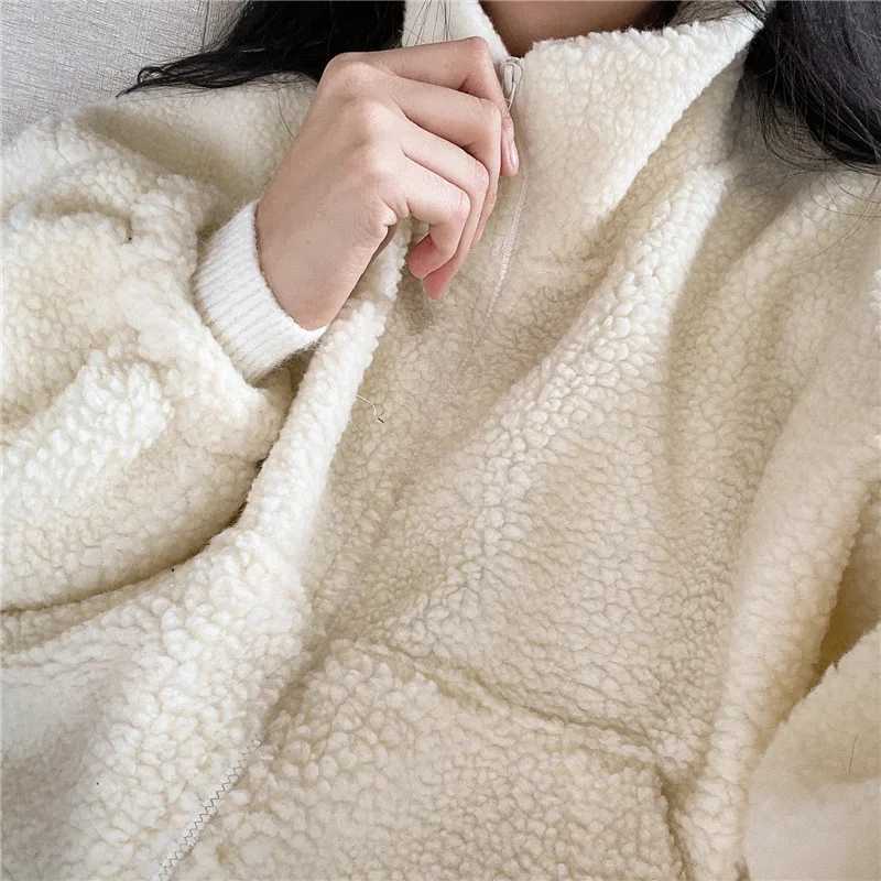 YTJHRG Winter Fashion Womens Coat Casual Cardigan Faux Fur Lamb Wool Zipper Ladies Jacket Long Sleeve 2024 New Female ClothingX240920