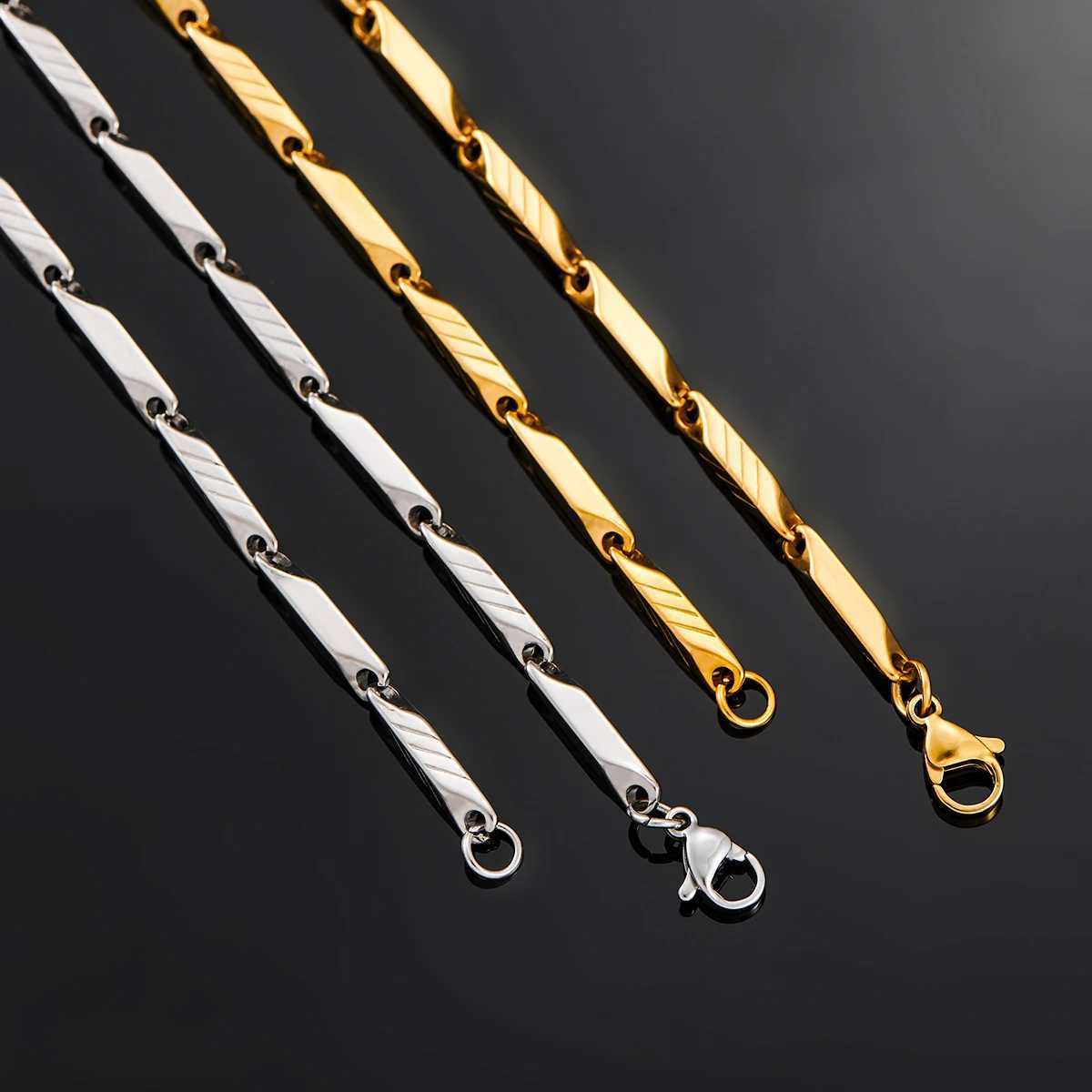 1 Piece 3mm Thickness Gold and Silver Color Military Bamboo Necklace Stainless Steel Chain for Men Women JewelryX240919