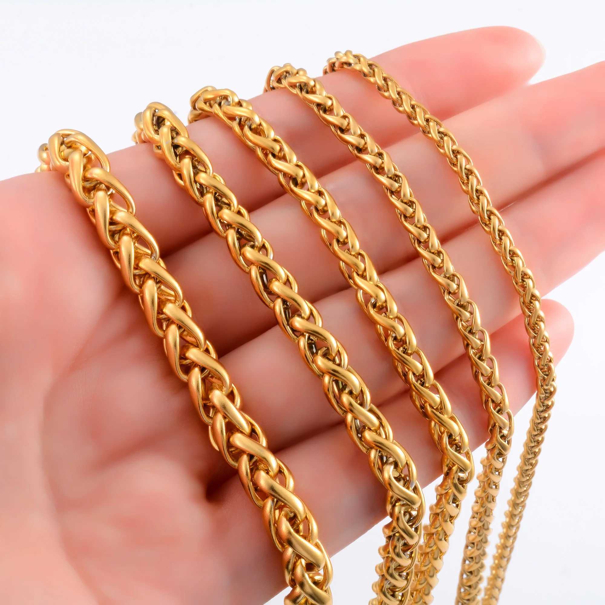 Stainless Steel Link Wheat Chain Long Necklace for Men Women Jewelry Accessories Gold Color Plated Choker on the Neck Collar DIYX240919