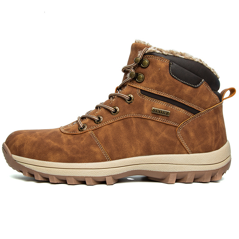 Large size high top casual lace up and plush snow boots, outdoor men's hiking warm Northeast boots