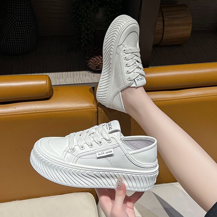 White for women 2024 new style big head thick soft sole casual one foot kick lazy two on board shoes