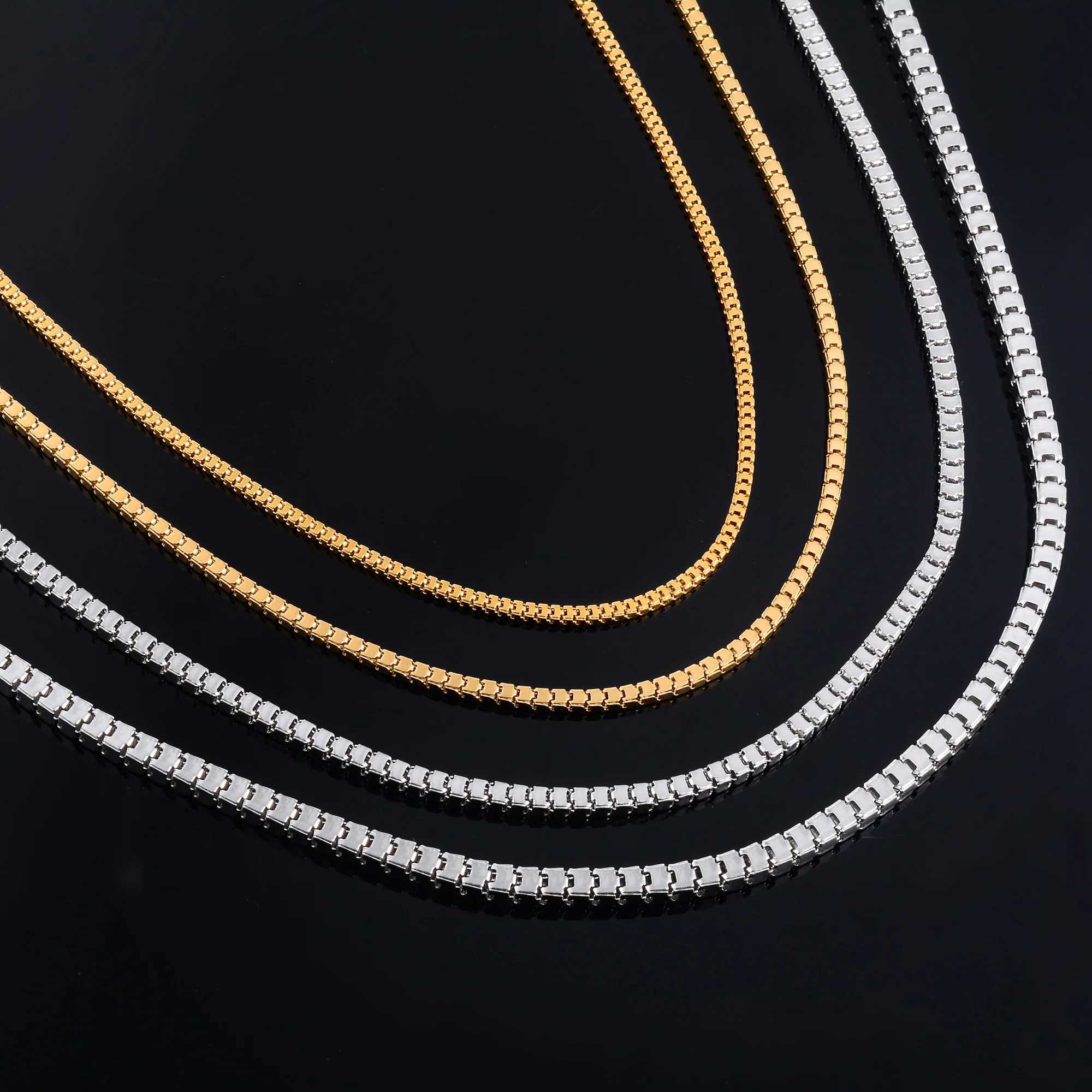 Men Square Box Chain Stainless Steel Long Necklace for Women Ladies Gold/Silver Color Choker on the Neck Jewelry AccessoriesX240919