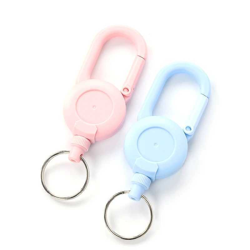 Macaron Color Retractable Keychain Outdoor Anti-theft Easy-to-pull Buckle Wire Rope Reel Elastic Key Ring Retractable ToolX240919