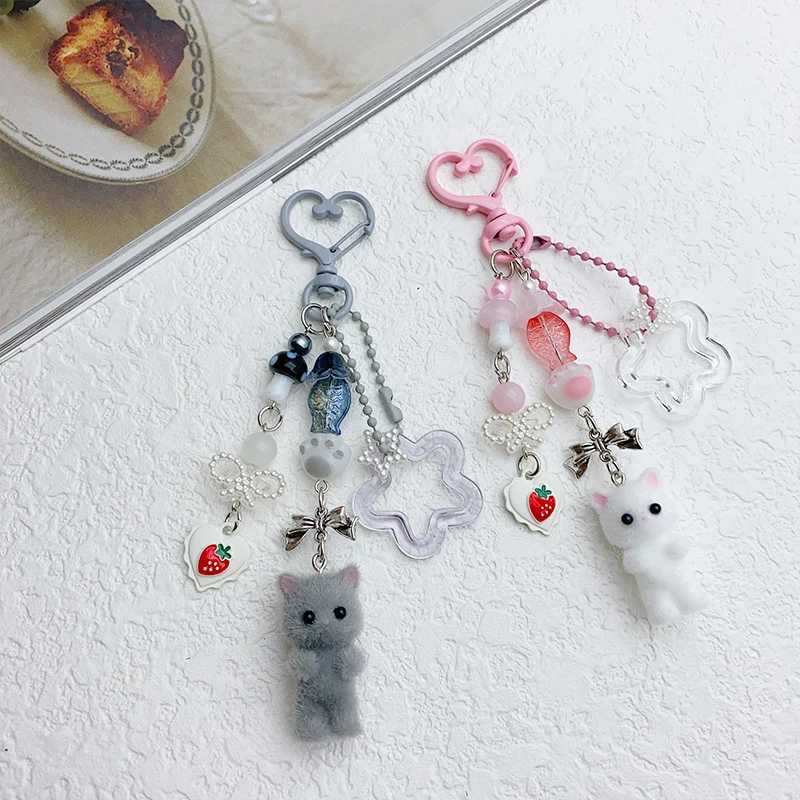 Cute Flocked Kitten Five Star Cat Claw Love Keychain Phone Chain Anti Loss Hanging Rope Pendant Earphones Camera ChainXJ250319