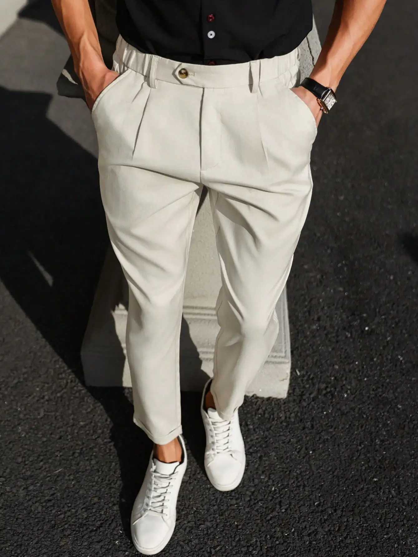 Mens Classic Dress Pants - Formal Solid Color Slightly Stretching Suitable for Comfortable Business Wearing in Spring and Summer W240919