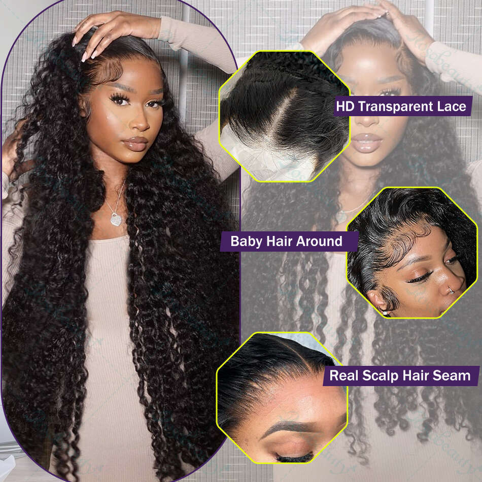 Rosabeauty 250% Deep Wave 13x6 HD Frontal Wig Brazilian Curly 13x4 Lace Front Human Hair Wigs For Women Pre Plucked 34 Inch