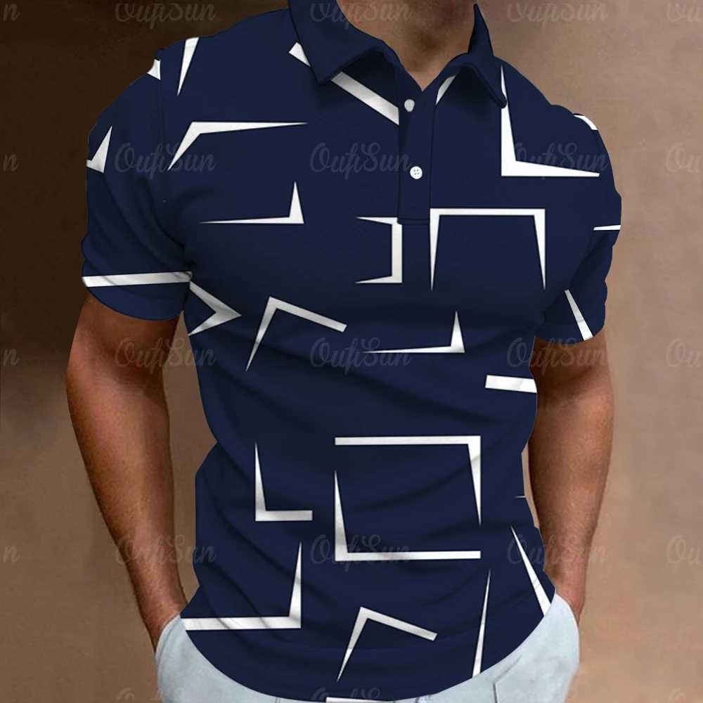 Fashion Mens Polo Shirt 3D Thin Line Stripe T-Shirt Top Summer Short Sleeve Polo Shirt Colorful Pattern Tee Casual Male ClothesX240920