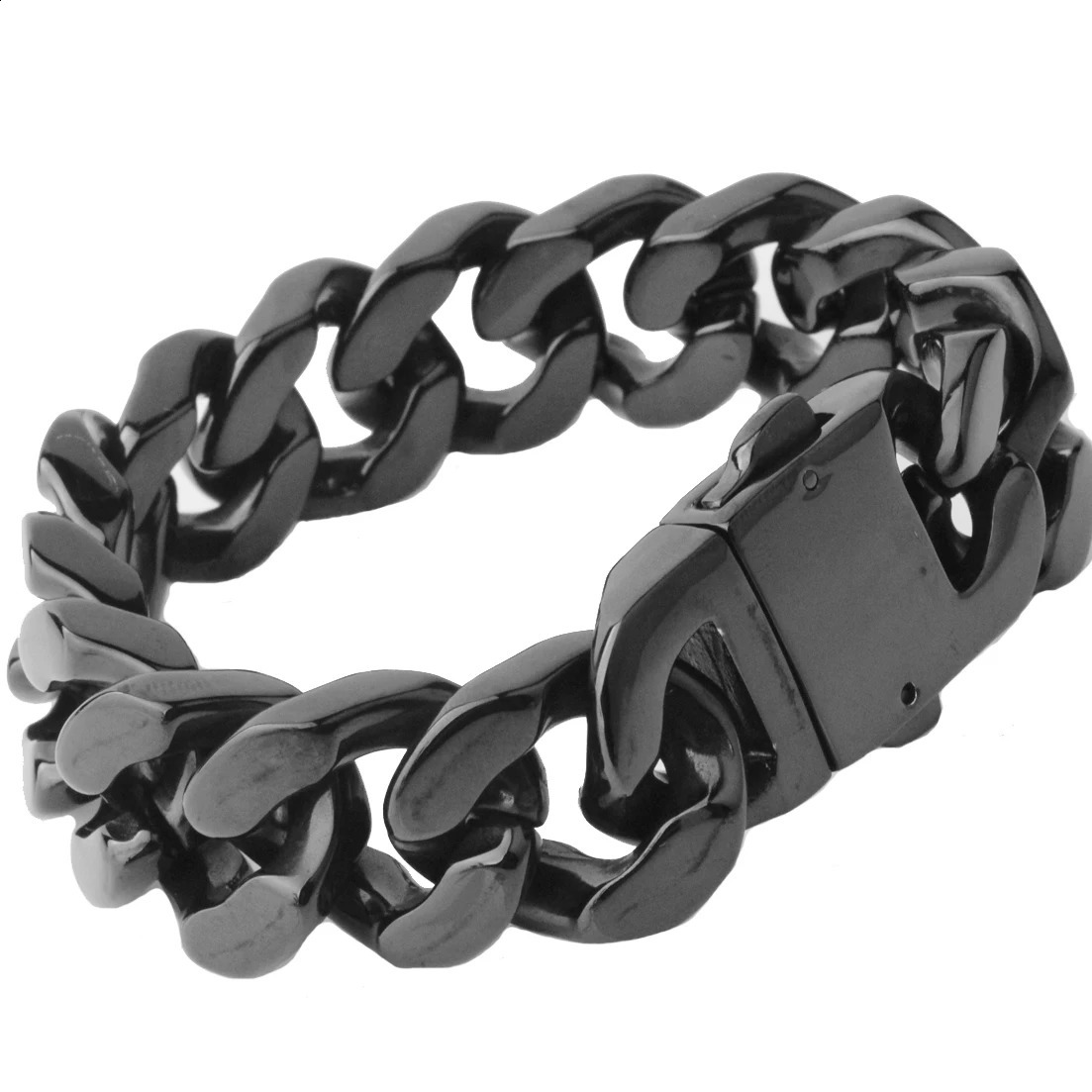 High quality mens silvergoldblack curly Cuban chain bracelet 316L stainless steel 20MM 22CM 240912