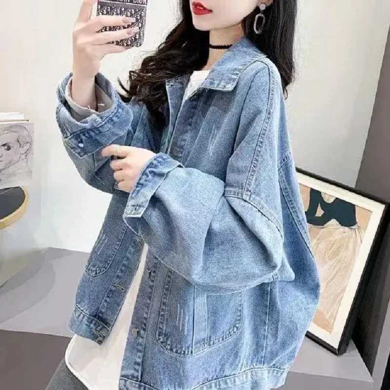 Denim Jacket Womens New Spring Autumn Fried Street Embroidery Loose Jeans Coat Versatile Fashion Retro Female Outerwear TopsX240920