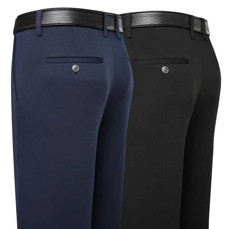 Mens elastic suit pants black business casual Trouser office summer autumn Korean Navy gray spandex straight pants W240919