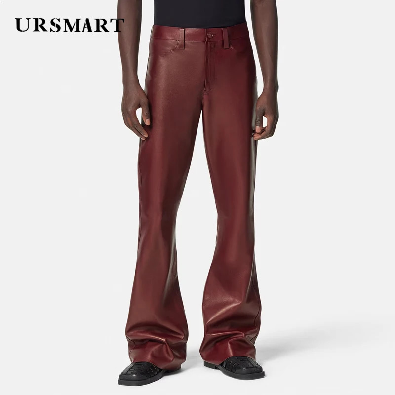 High quality genuine leather mens pants brown products for spring and autumn UK fashion custom mens sheepskin pants 240913
