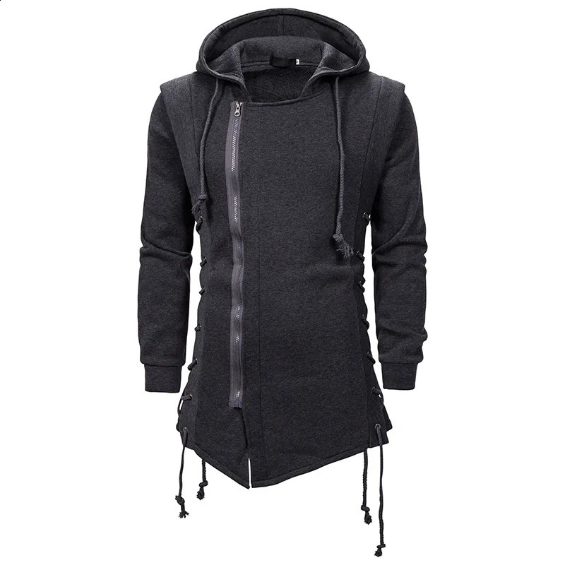 Mens Black Fashionable Zipper Hoodie Sportswear Hip Hop Casual Street 240911