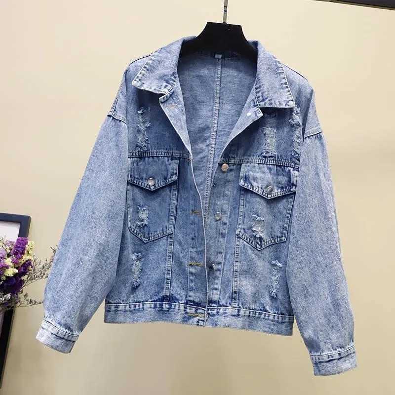 2024 New Autumn Harajuku Denim Jacket Sequins Beauty Applique Jeans Jacket Frayed Holes Casual Outwear Streetwear Denim Coat 357X240920