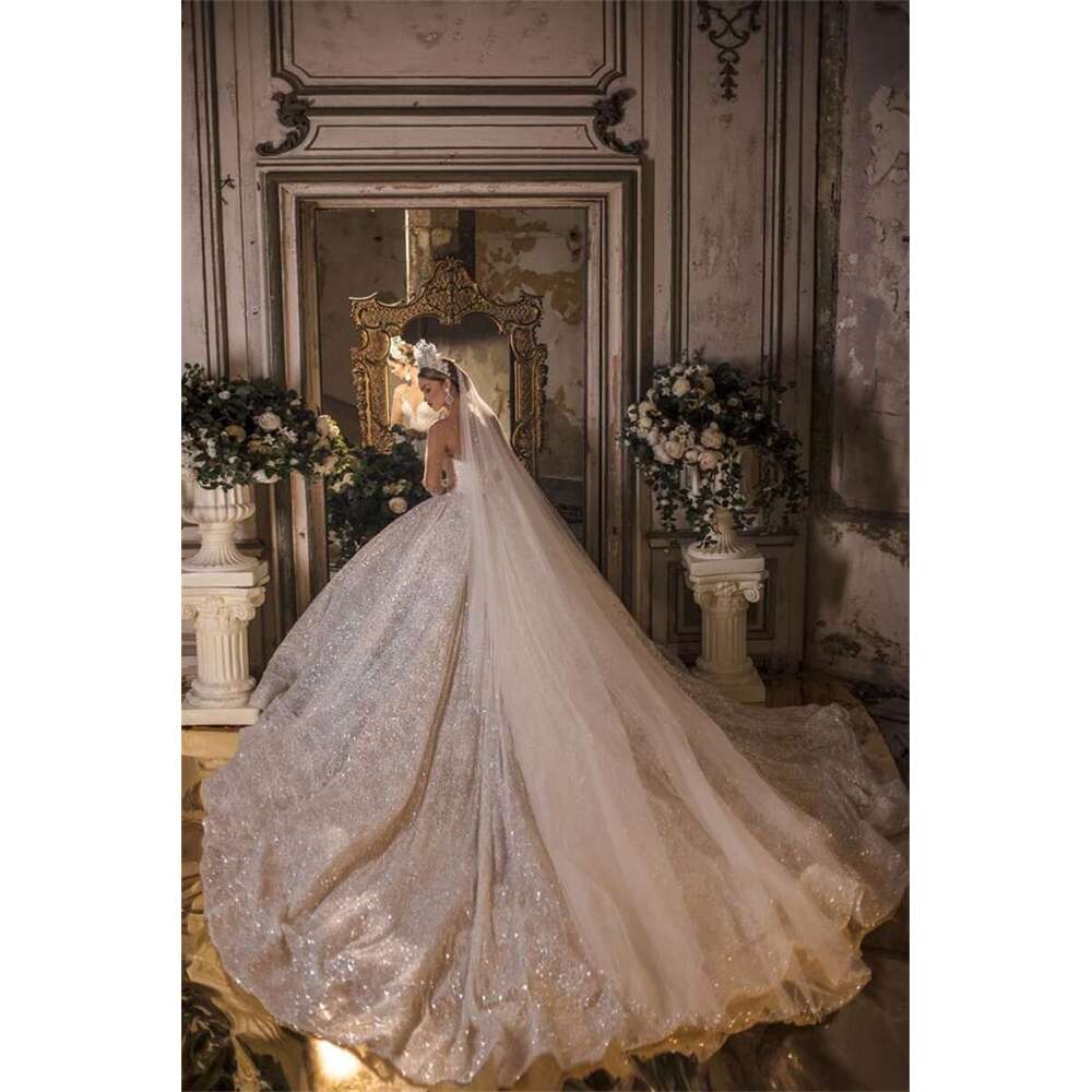 Pearls Elegant Wedding Dresses Sequins Long Sleeves Bridal Gowns Or Length Vestido De Novia