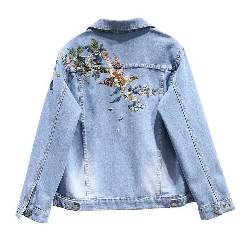 Embroidered Long-sleeved Retro Jean Jacket Womens 2022 Autumn New Lapel Loose Korean Large Size Womens Denim jackets TrendX240920