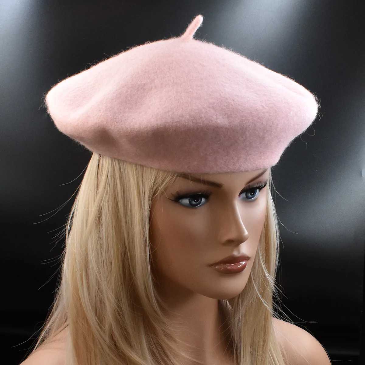 New Women black pink Berets Hat Fashion Solid Color Wool Knitted With Ladies Beanie Beret Hat Warm Autumn and winter CapX240919