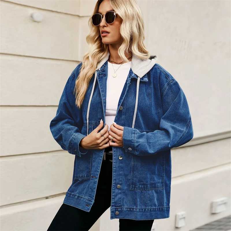 Fashion Spring Autumn 2024 Hooded Denim Jacket Women Short Vintage Jean Coats Casual Long Sleeve Top Female Streetwear OuterwearX240920