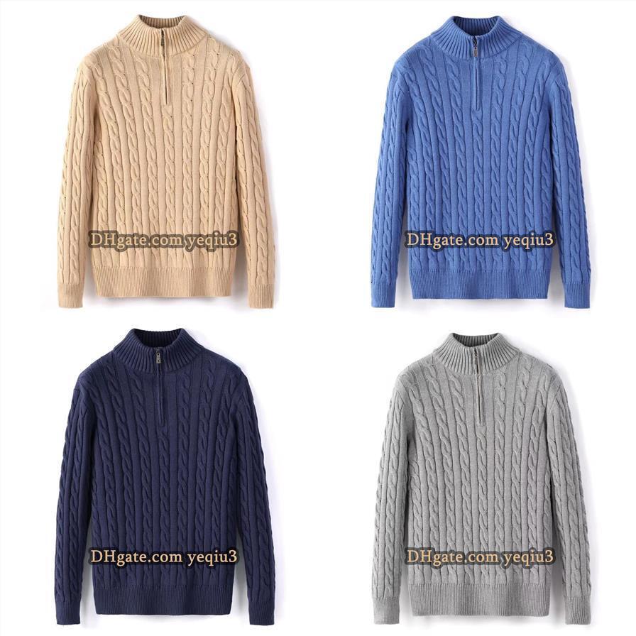 Mens Sweater Winter Fleece Thick Half Zipper High Neck Warm Pullover Quality Slim Knit Wool designer knitting Casual Jumpers zip Brand Cotton sweatshirt Asian size