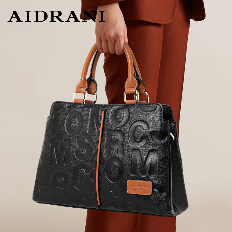 Aidrani Womens Genuine Leather Crossbody Handbag 100% Cowhide Large Capacity Letter Design Purse