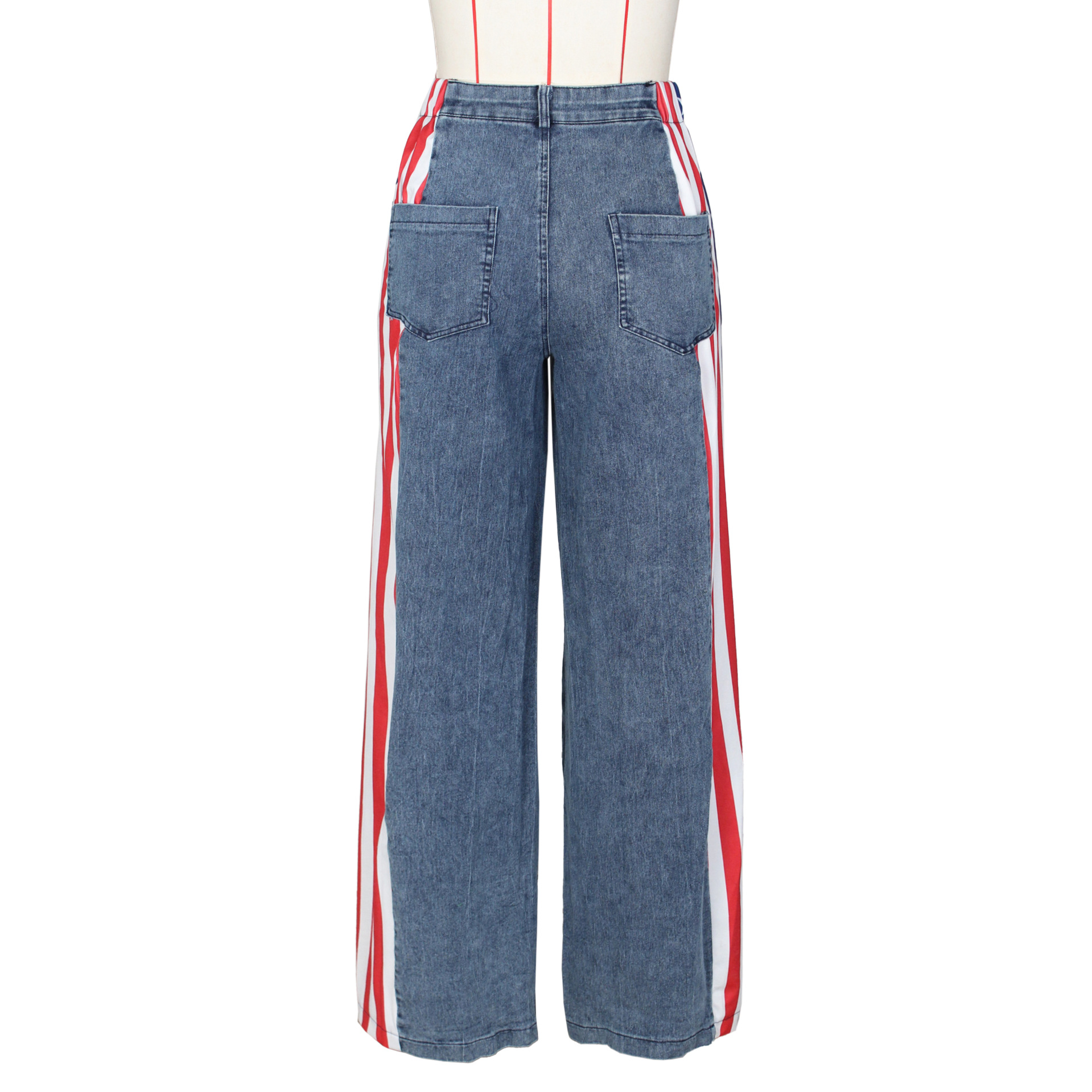 Womens Jeans Printed elastic wide leg denim pants for womens casual high waisted straight leg jeans