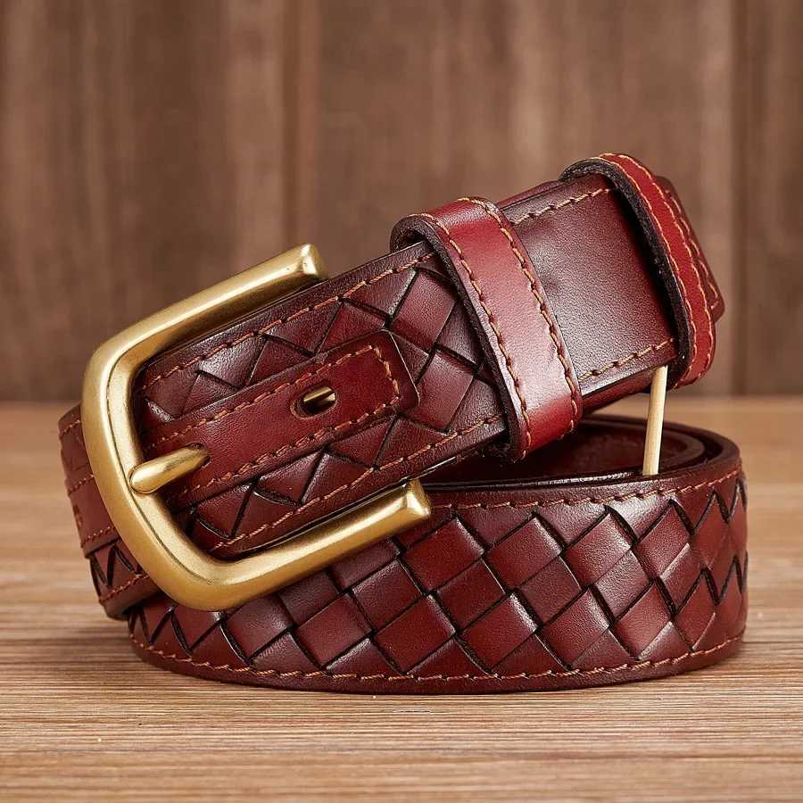 3.8cm luxury genuine denim leather woven strap W240920