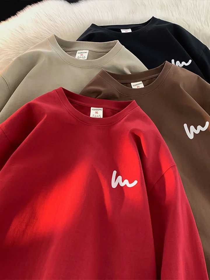 65% Cotton Long Sleeve T-shirt Men Autumn Innerwear Base Shirt Couple Style American Retro Top ClothingX240919