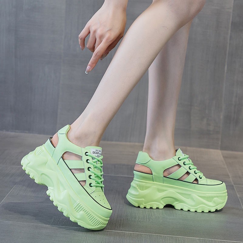 Summer New Fashion Casual Sandals Hole with Elevated Inner Height Women's 8CM Thick Sole Hollow Breathable Small White Shoes