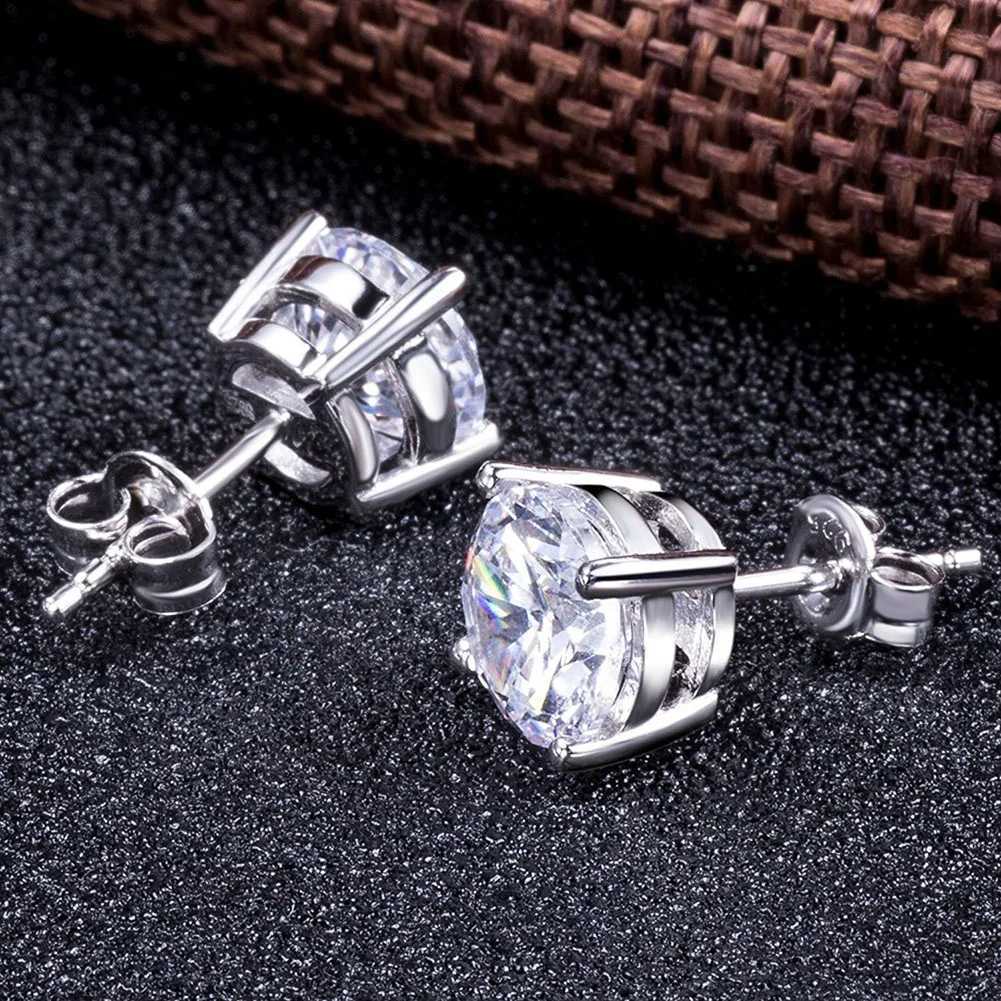 TTVOVO Solid 925 Mens Pure Silver Stud Earrings CZ Cubic Zirconia 4-Claw Stud Earrings Engagement Earrings Brinco S925 Jewelry W240919
