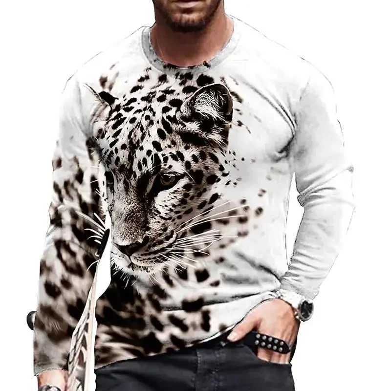 Vintage Print T-shirt 3d Tiger lion Shirt Animal Long Sleeve Loose O- Neck Summer Animal Tops Oversized 5xl Mens ClothesX240919