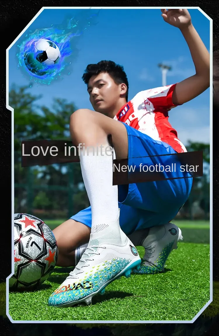 Men Soccer Shoes Football Boots Long Spikes Ankle Training Sport Footwear Indoor Futsal Ultralight Non-Slip Unisex Top Quality