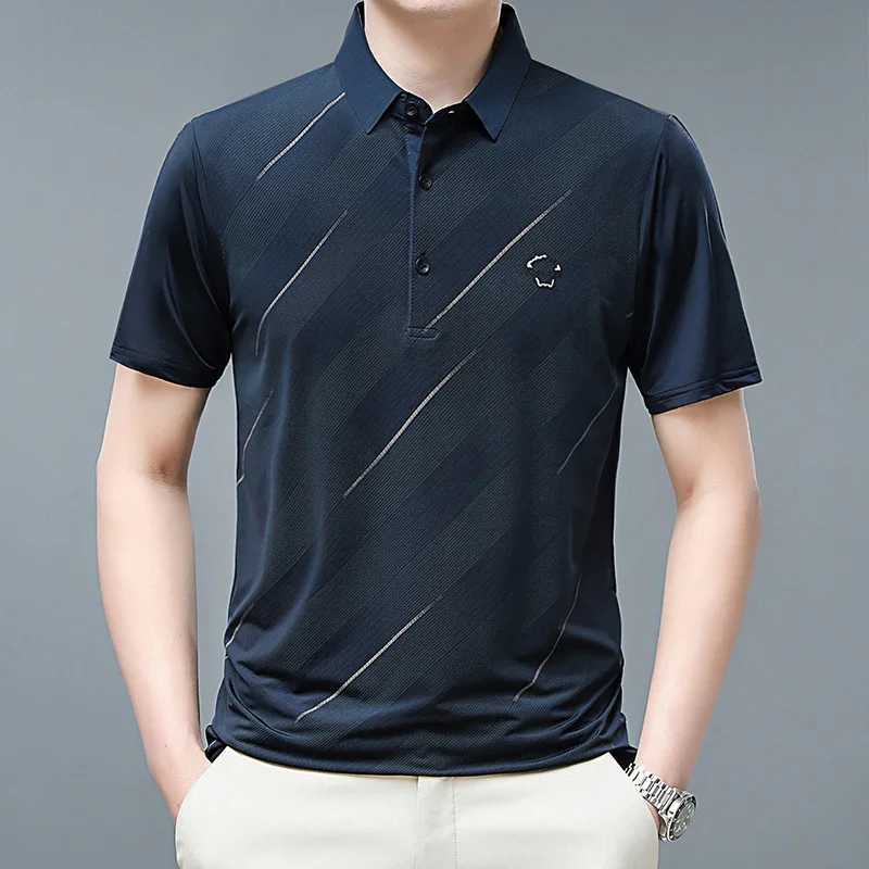 2023 Summer New Short Sleeved T-shirt Mens Lapel Business Large Port Style Mens Clothing Ice Silk Breathable Thin Polo ShirtX240920