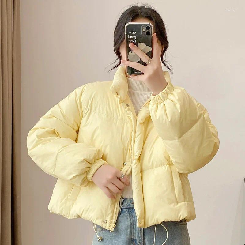 Women's Jackets Purple Short Winter Coat For Women Stand Collar Parka With Zippers Lace-Up Padded Jacket Korean Clothes Fashion B4