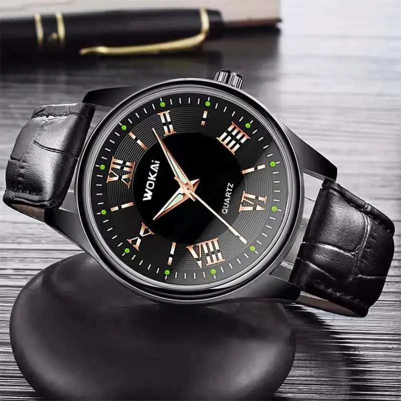 WOKAI high quality Mens Belt Quartz Blue Light Watch Mens Business Sport Waterproof glow-in-the-dark Roman vintage clockX240920