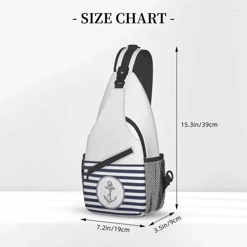 Backpack Custom Blue Stripes Nautical Anchor Sg Crossbody Chest Bag Men Fashion Shoulder For Camping Biking b54a 4