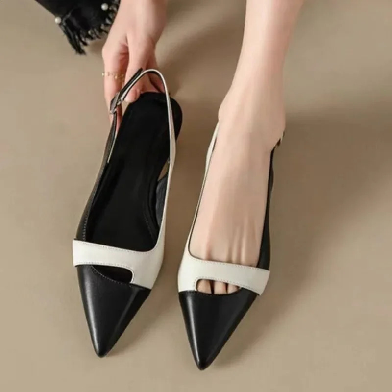 2024 Summer Fashion Pointed Leather Color Block Light Mouth Womens Comfortable Sandals 240919