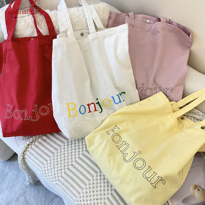 Korean Ins style letter canvas homemade simple color printed large capacity tote shoulder shopping bag #12 Swissmilitary