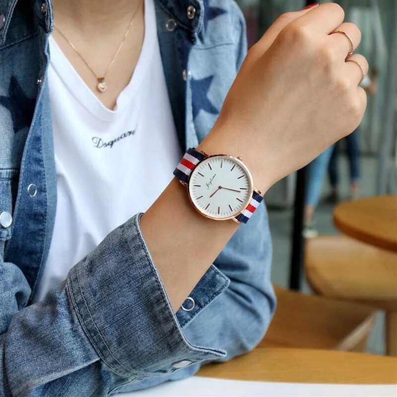 Luxury Brand Quartz Watches Women Simple Thin Women Wrist Watches Fashion Stripe Nylon Strap Lady Clock Gift Relogio FemininoX240920