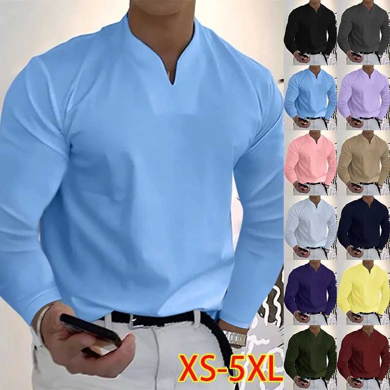 Mens Long Sleeve Shirts Casual Basic Solid Color V-Neck Clothes Comfortable Mens Work TopsX240919