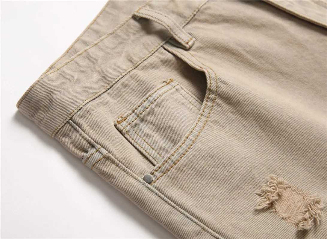 Mens jeans autumn new item solid color mid waist straight denim pants full-length street clothing fashionable ripped jeans CL240912
