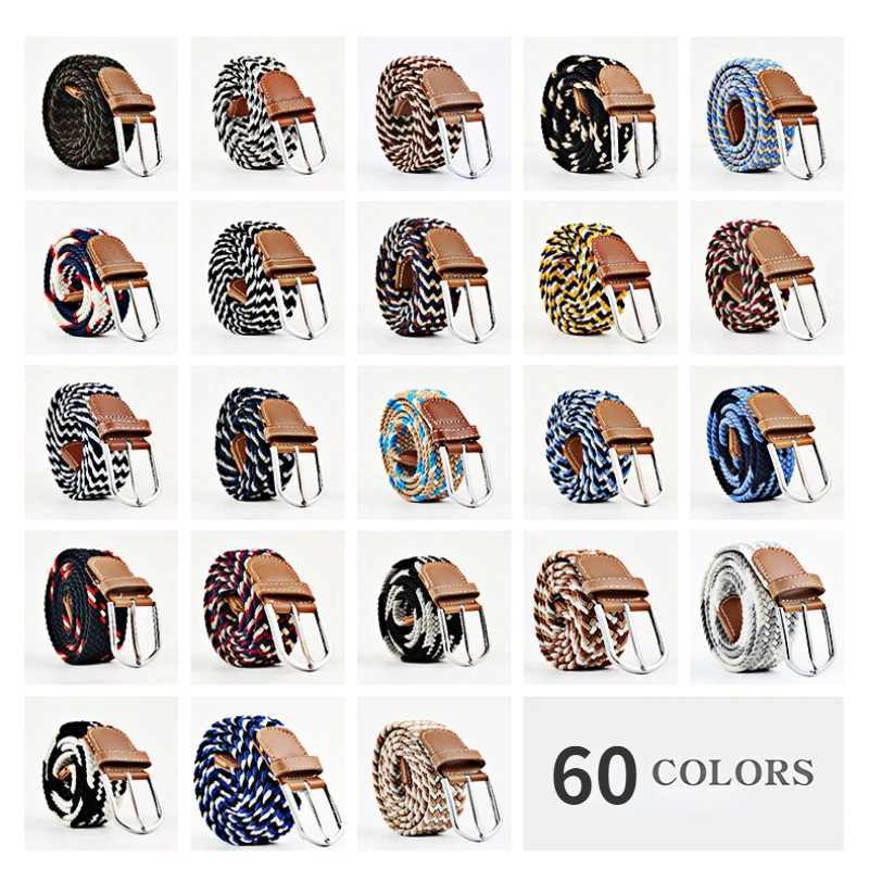 107/120/130cm womens casual knitted buckle mens belt womens elastic knitted elastic denim belt W240920