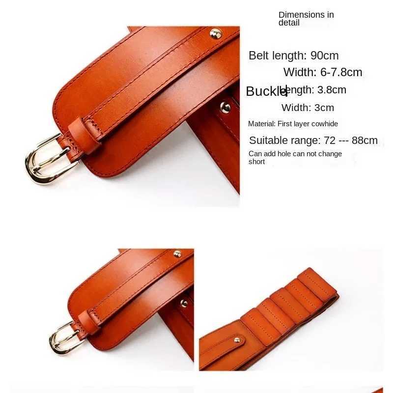 Womens vintage one layer high-quality cowhide leather belt with elastic strap W240920